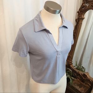 Powder blue cropped tee with collar